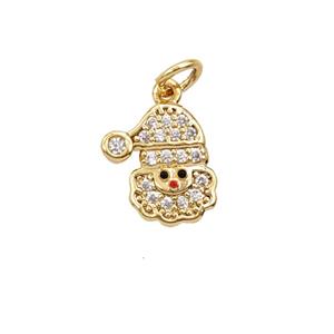 Christmas Santa Claus Charms Copper Pendant Pave Zirconia Gold Plated, approx 9mm