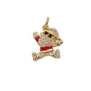 Christmas Gingerbread Man Charms Copper Pendant Pave Zirconia Red Enamel Gold Plated, approx 10mm