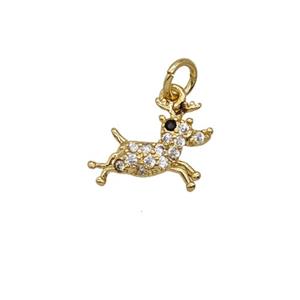 Christmas Reindeer Charms Copper Pendant Pave Zirconia Gold Plated, approx 5-11mm