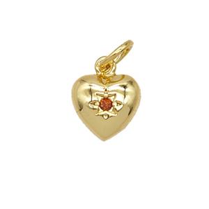Copper Heart Pendant Pave Zirconia 18K Gold Plated, approx 8.5mm