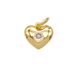 Copper Heart Pendant Pave Zirconia 18K Gold Plated, approx 9.5mm