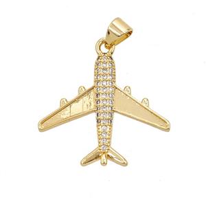 Copper Airplane Pendant Micropave Zirconia 18K Gold Plated, approx 21-24mm