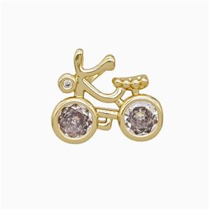Copper Bicycle Pendant Pave Zirconia Sports Gold Plated, approx 13-16mm