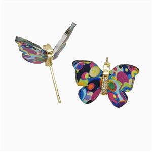 Multicolor Resin Butterfly Stud Earrings Gold Plated, approx 15-18mm