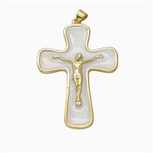 Copper Crucifix Cross Pendant White Enamel Gold Plated, approx 31-44mm