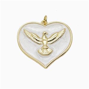 Copper Heart Eagle Pendant White Enamel Gold Plated, approx 30mm