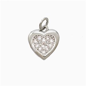 Copper Heart Pendant Pave Zirconia Platinum Plated, approx 12mm