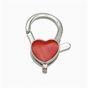 Copper Lobster Clasp Heart Enamel Platinum Plated, approx 13-20mm