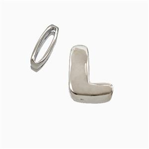 Copper Letter-L Beads Flat Hole Platinum Plated, approx 8-14mm, 1.6-10mm hole
