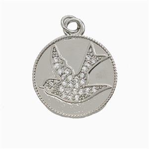 Copper Birds Pendant Pave Zirconia Platinum Plated, approx 20mm