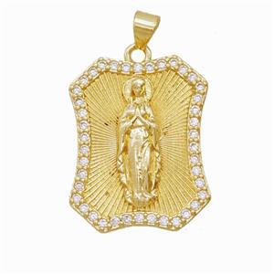 Copper Virgin Mary Pendant Pave Zirconia Gold Plated, approx 20-25mm