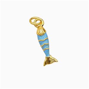 Copper Fish Pendant Blue Enamel Gold Plated, approx 4-15mm