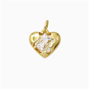 Copper Heart Pendant Pave Zirconia Gold Plated, approx 11.5mm