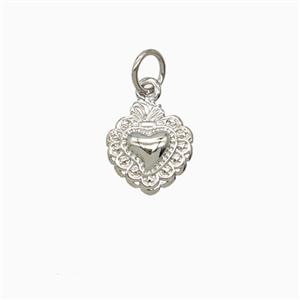 Copper Sacred Heart Pendant Platinum Plated, approx 9-11mm