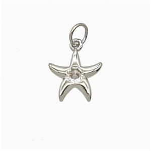 Copper Starfish Pendant Pave Zirconia Platinum Plated, approx 11mm