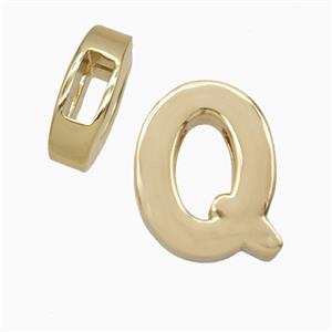 Copper Letter-Q Beads Flat Hole Gold Plated, approx 14-17mm, 4-8mm hole