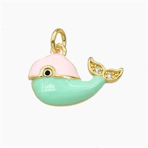 Copper Dolphin Pendant Pink Green Enamel Gold Plated, approx 10-18mm