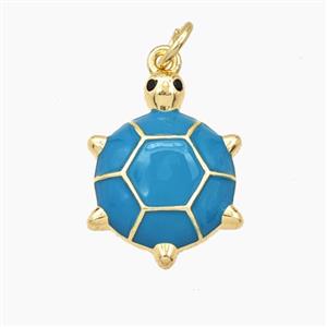 Copper Tortoise Pendant Blue Enamel Gold Plated, approx 14-18mm