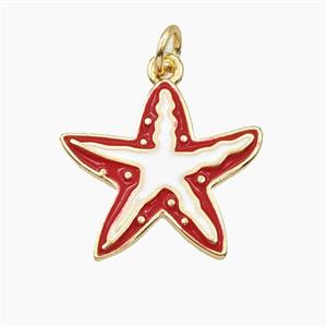 Copper Starfish Pendant Red White Enamel Gold Plated, approx 18.5mm