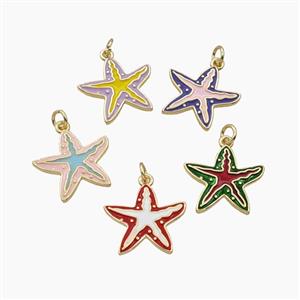 Copper Starfish Pendant Enamel Gold Plated Mixed, approx 18.5mm