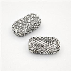 Copper Rectangle Beads Pave Zirconia Platinum Plated, approx 11-18mm