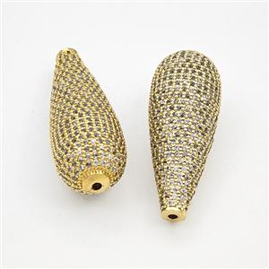 Copper Teardrop Beads Pave Zirconia Gold Plated, approx 13-35mm