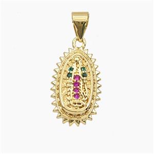 Copper Pendant Pave Zircon, Gold Plated, approx 10-16mm