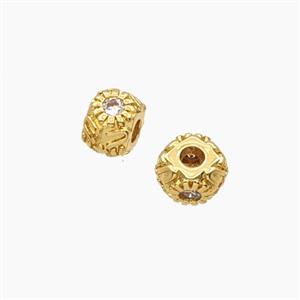 Copper Rondelle Beads With Flower Pave Zirconia Gold Plated, approx 6mm