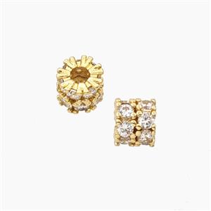 Copper Tube Beads Pave Zirconia Gold Plated, approx 5.5-6.5mm