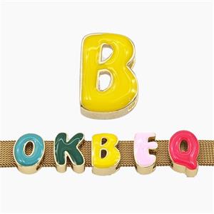 Copper Letter-B Beads Enamel Flat Hole Gold Plated, approx 9-14mm, 3-11mm hole