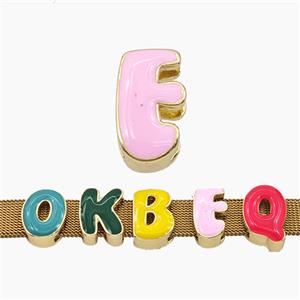 Copper Letter-E Beads Enamel Flat Hole Gold Plated, approx 9-14mm, 3-11mm hole