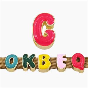 Copper Letter-G Beads Enamel Flat Hole Gold Plated, approx 9-14mm, 3-11mm hole