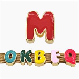 Copper Letter-M Beads Enamel Flat Hole Gold Plated, approx 9-14mm, 3-11mm hole