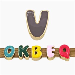 Copper Letter-V Beads Enamel Flat Hole Gold Plated, approx 9-14mm, 3-11mm hole