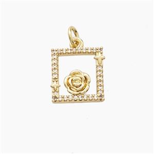 Copper RoseFlower Pendant Pave Zirconia Gold Plated, approx 13mm
