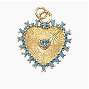 Copper Heart Pendant Pave Turq Zirconia Gold Plated, approx 20mm