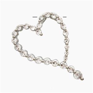 Copper Heart Pendant Pave Zirconia Platinum Plated, approx 25-40mm