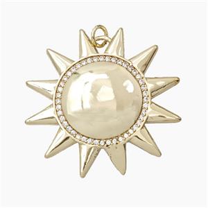 Copper Sun Pendant Pave Zirconia Gold Plated, approx 35mm