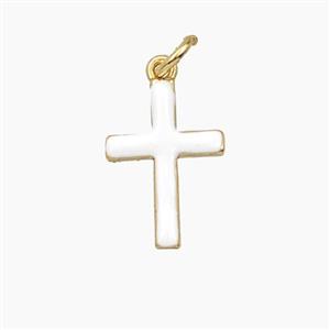 Copper Cross Pendant White Enamel Gold Plated, approx 11.5-16.5mm