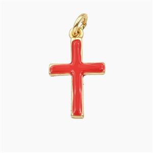 Copper Cross Pendant Red Enamel Gold Plated, approx 11.5-16.5mm