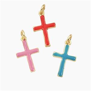 Copper Cross Pendant Enamel Gold Plated Mixed, approx 11.5-16.5mm