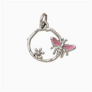Copper Honeybee And Flower Pendant Enamel Platinum Plated, approx 12.5mm