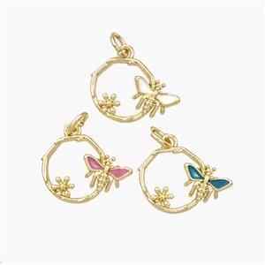 Copper Honeybee And Flower Pendant Enamel Gold Plated Mixed, approx 12.5mm