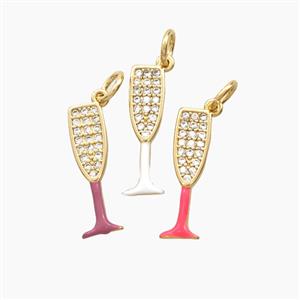 Wine Glass Charms Copper Pendant Pave Zirconia Enamel Cup Gold Plated Mixed, approx 5-17.5mm