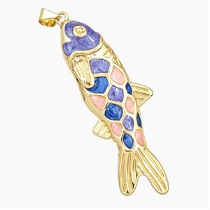 Copper Fish Pendant Enamel Gold Plated, approx 17-47mm