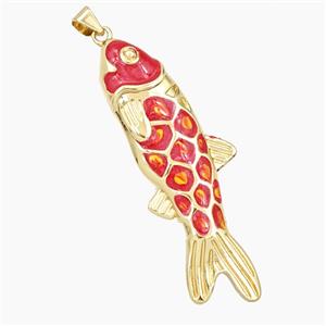 Copper Fish Pendant Red Enamel Gold Plated, approx 17-47mm
