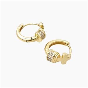 Copper Hoop Earrings Pave Zirconia Cross Gold Plated, approx 14mm