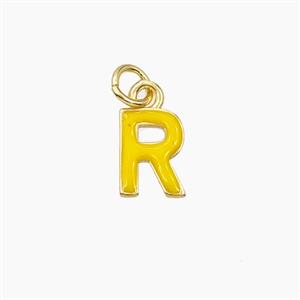 Copper Letter-R Pendant Enamel Gold Plated, approx 8-10mm