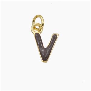 Copper Letter-V Pendant Enamel Gold Plated, approx 8-10mm