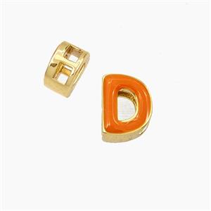 Copper Letter-D Beads Enamel 2Holes Gold Plated, approx 5-8mm, 3mm hole
